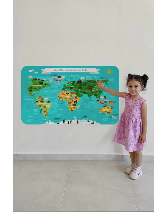 Eğitici Dünya Haritası Dünya Atlası Çocuk ve Bebek Odası Duvar Sticker-60x105-3780