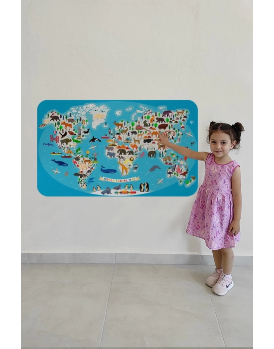 Eğitici Dünya Haritası Dünya Atlası Çocuk ve Bebek Odası Duvar Sticker-60x105-3787