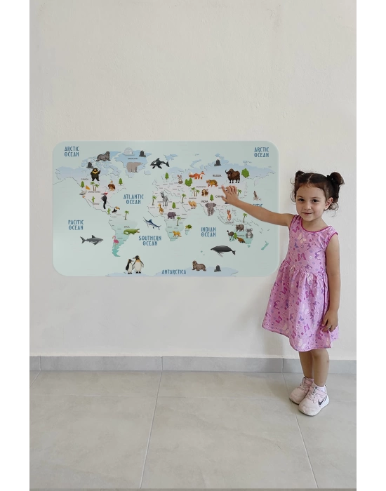 Eğitici Dünya Haritası Dünya Atlası Çocuk ve Bebek Odası Duvar Sticker-60x105-3796