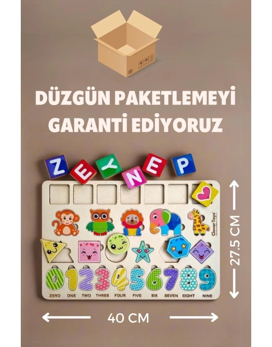 Eğitici Kişiye Özel Ahşap Puzzle Yapboz (HAYVANLAR, SAYILAR VE GEOMETRİK ŞEKİLLER) Oyuncak