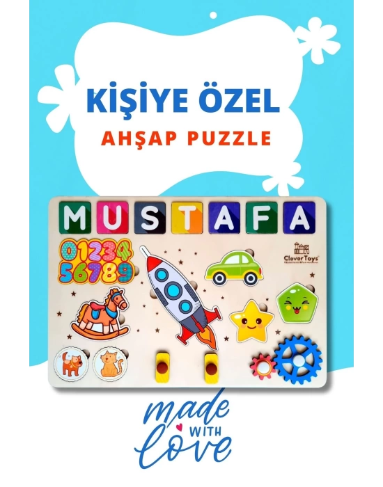 Eğitici Kişiye Özel Ahşap Puzzle Yapboz Oyuncak (HAYVANLAR, SAYILAR VE FARKLI ŞEKİLLER) Tak Çıkar