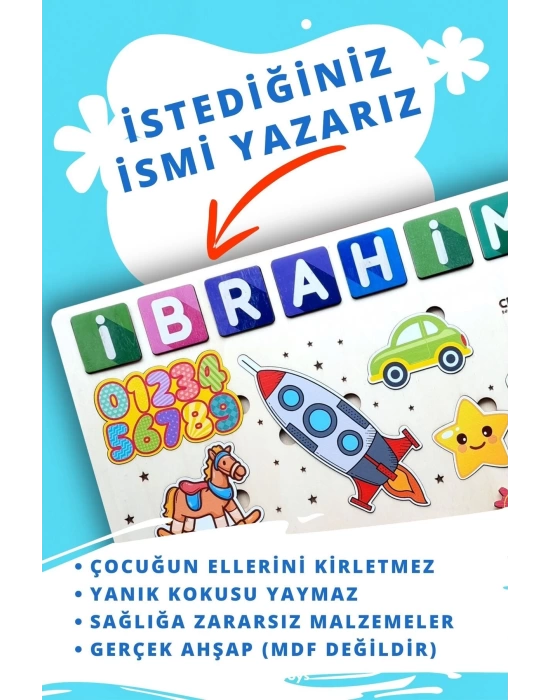 Eğitici Kişiye Özel Ahşap Puzzle Yapboz Oyuncak (HAYVANLAR, SAYILAR VE FARKLI ŞEKİLLER) Tak Çıkar