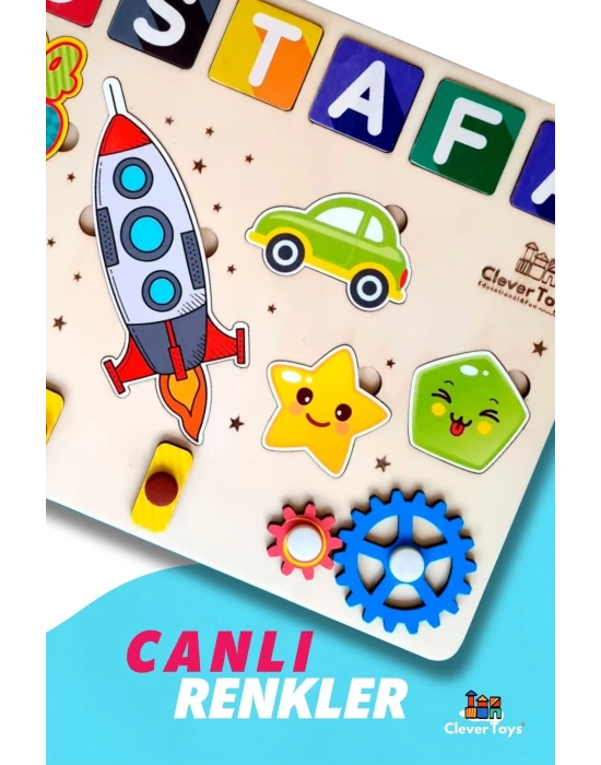 Eğitici Kişiye Özel Ahşap Puzzle Yapboz Oyuncak (HAYVANLAR, SAYILAR VE FARKLI ŞEKİLLER) Tak Çıkar