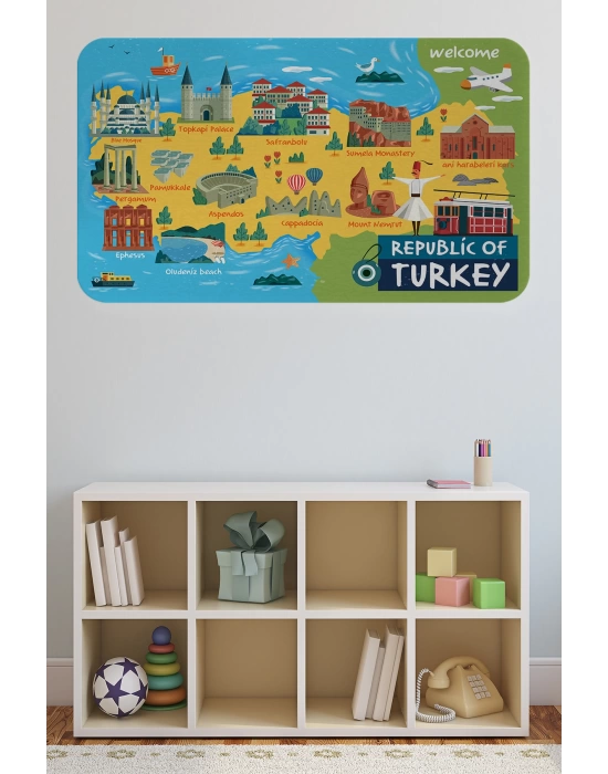 Eğitici ve Öğretici Cocuk Odası Türkiye Haritası Duvar Sticker-60x105-3871