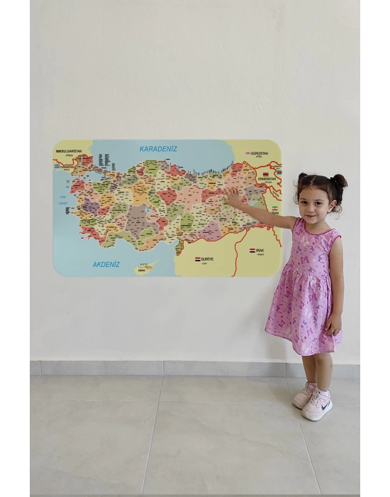 Eğitici ve Öğretici Detaylı Komşulu Türkiye Haritası Duvar Sticker-60x105-3846