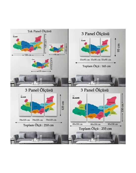 Elazığ  İli ve İlçeler Haritası  Dekoratif Kanvas Tablo 1330