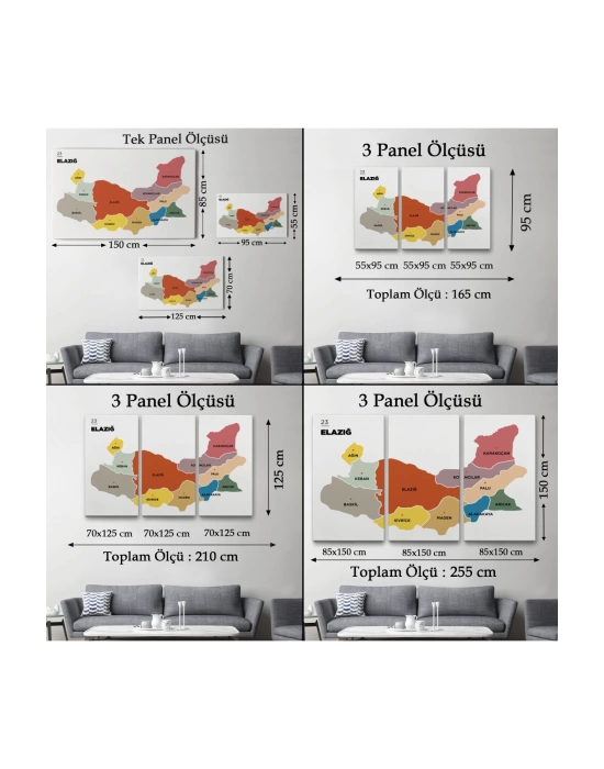 Elazığ  İli ve İlçeler Haritası  Dekoratif Kanvas Tablo 1331
