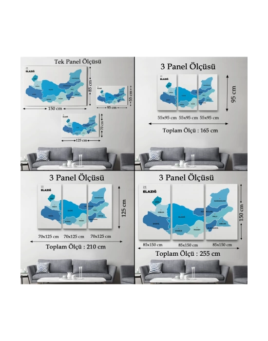 Elazığ  İli ve İlçeler Haritası  Dekoratif Kanvas Tablo 1332