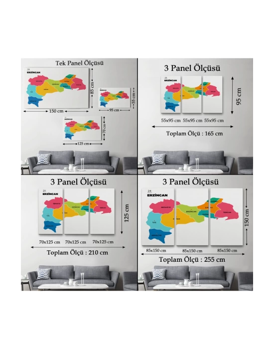 Erzincan  İli ve İlçeler Haritası  Dekoratif Kanvas Tablo 1333