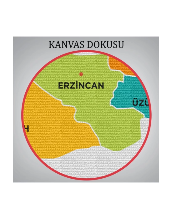 Erzincan  İli ve İlçeler Haritası  Dekoratif Kanvas Tablo 1333