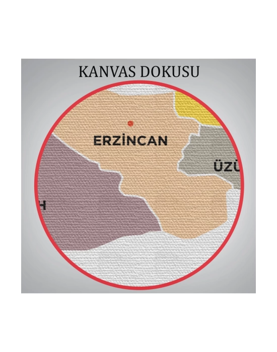 Erzincan  İli ve İlçeler Haritası  Dekoratif Kanvas Tablo 1334