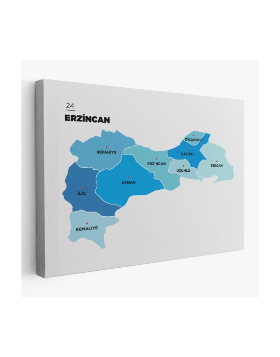 Erzincan  İli ve İlçeler Haritası  Dekoratif Kanvas Tablo 1335