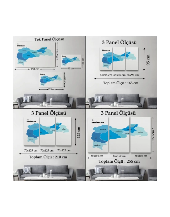 Erzincan  İli ve İlçeler Haritası  Dekoratif Kanvas Tablo 1335
