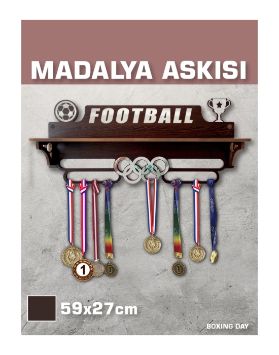 FUTBOL Madalya Askısı, Football Sporcu Ödül Duvar Askılı Madalyalık Kahverengi Madalya Tutucu