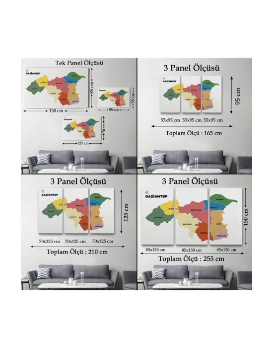 Gaziantep  İli ve İlçeler Haritası  Dekoratif Kanvas Tablo 1343