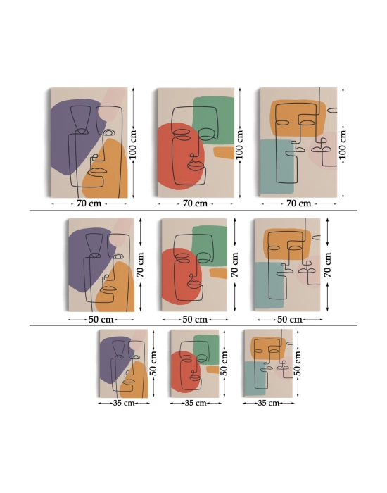 Gerçeküstü Soyut Yüzler Dekoratif Duvar Tablosu Üçlü Set-EA-100