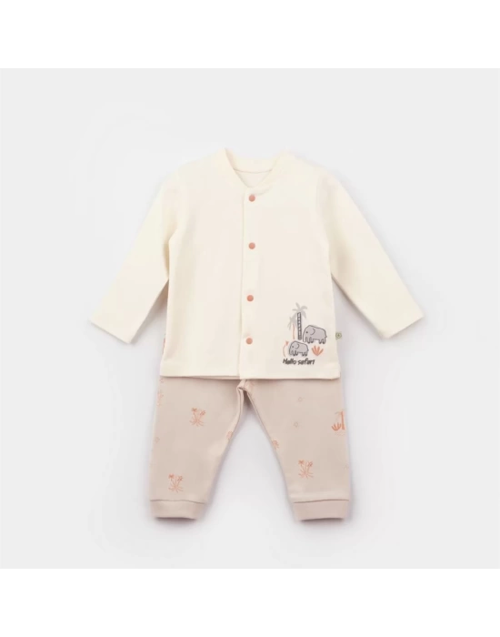 Hello Safari Bebek Pijama Takımı  Ekru Kiremit