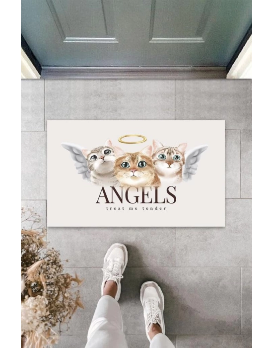 Home Beyaz Kapı Önü Paspası Angels Kediler Desen  K-3343