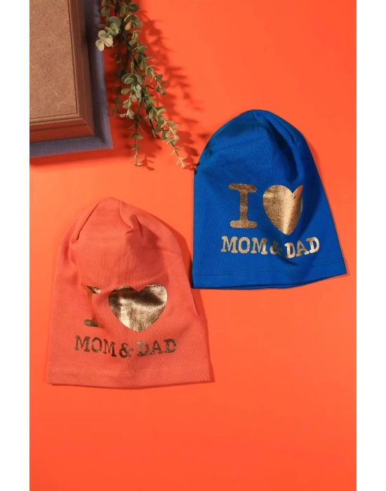 I Love Mom Dad 2-4 Yaş Erkek Çocuk Şapkası 2li Paket