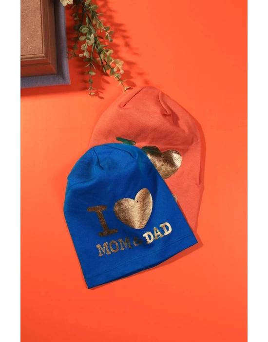 I Love Mom Dad 2-4 Yaş Erkek Çocuk Şapkası 2li Paket