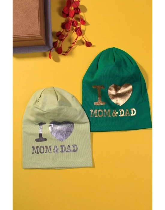 I Love Mom Dad 2-4 Yaş Erkek Çocuk Şapkası 2li Paket