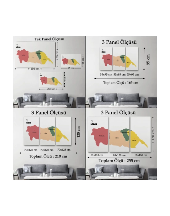 Iğdır  İli ve İlçeler Haritası  Dekoratif Kanvas Tablo 1358