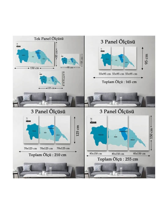 Iğdır  İli ve İlçeler Haritası  Dekoratif Kanvas Tablo 1359