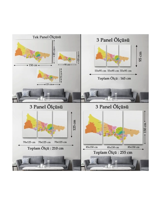 İstanbul İlçeler Haritası Dekoratif Kanvas Tablo 1017