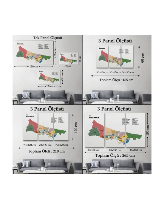 İstanbul  İli ve İlçeler Haritası  Dekoratif Kanvas Tablo 1365