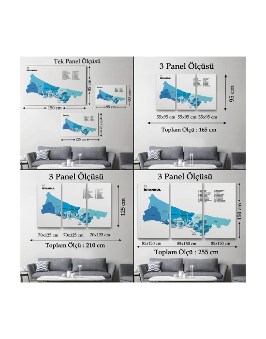 İstanbul  İli ve İlçeler Haritası  Dekoratif Kanvas Tablo 1366