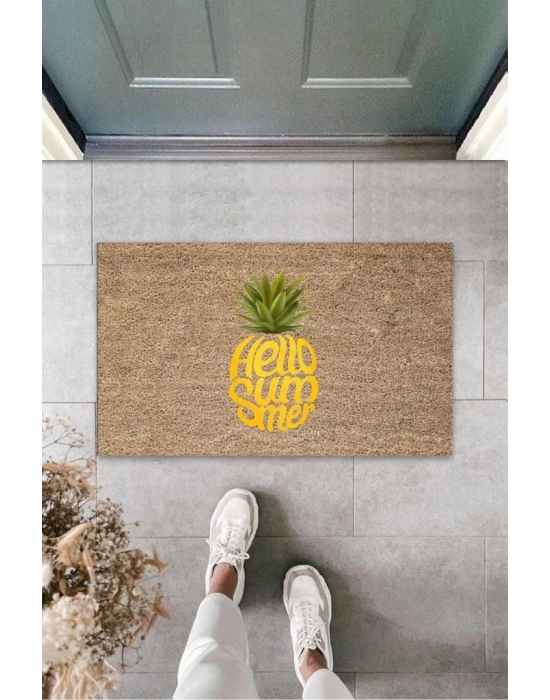 Kahverengi Kapı Önü Paspası Hello Summer Ananas Desen  K-3263