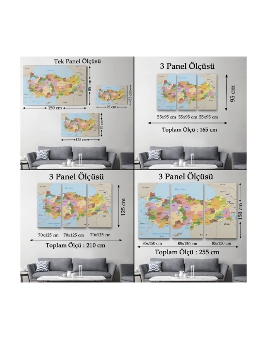 Kanvas Türkiye Haritası Komşulu Ülkeli Dekoratif 1067