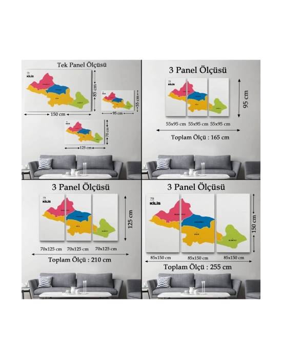 Kilis İli ve İlçeler Haritası  Dekoratif Kanvas Tablo 1388
