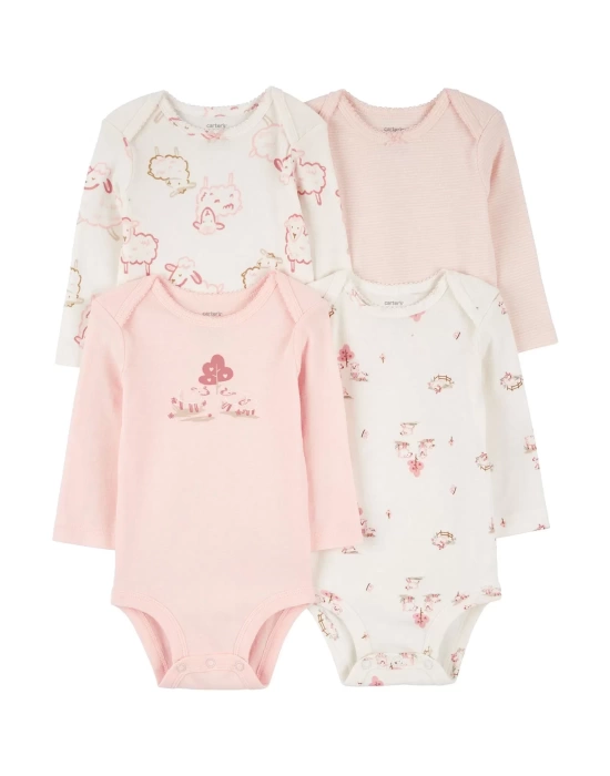 Kız Bebek Uzun Kollu Body Set 4lü Paket Renkli