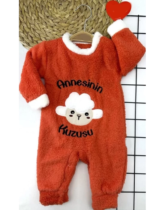 Kuzu Tüylü Kumaş Annesinin Kuzusu Nakışlı Alttan Çıtçıtlı Kız Erkek Bebek Tulumu