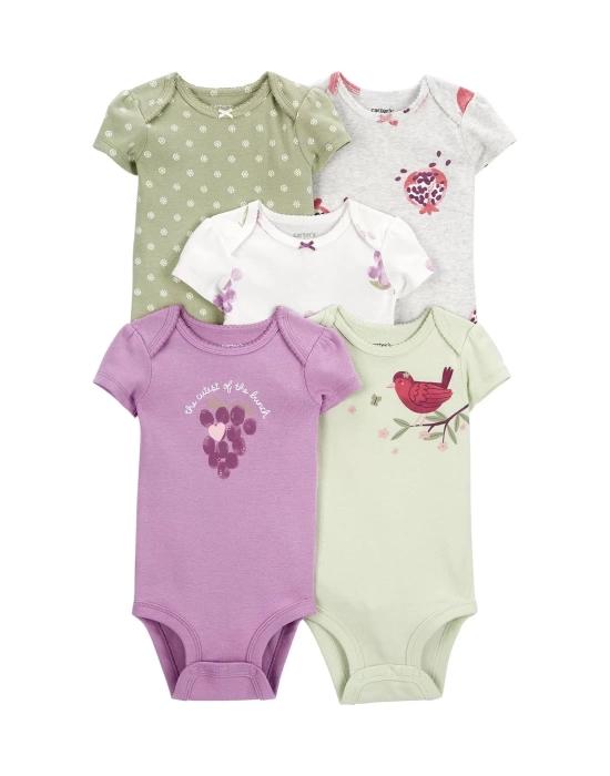 Layette Kız Bebek 5li Kısa Kol Body  Karışık Renkli