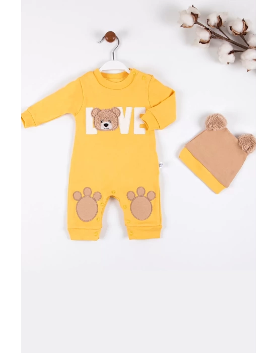 Love Bear Nakışlı % 100 Pamuk Erkek Bebek Tulumu