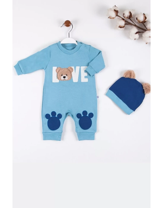 Love Bear Nakışlı % 100 Pamuk Erkek Bebek Tulumu