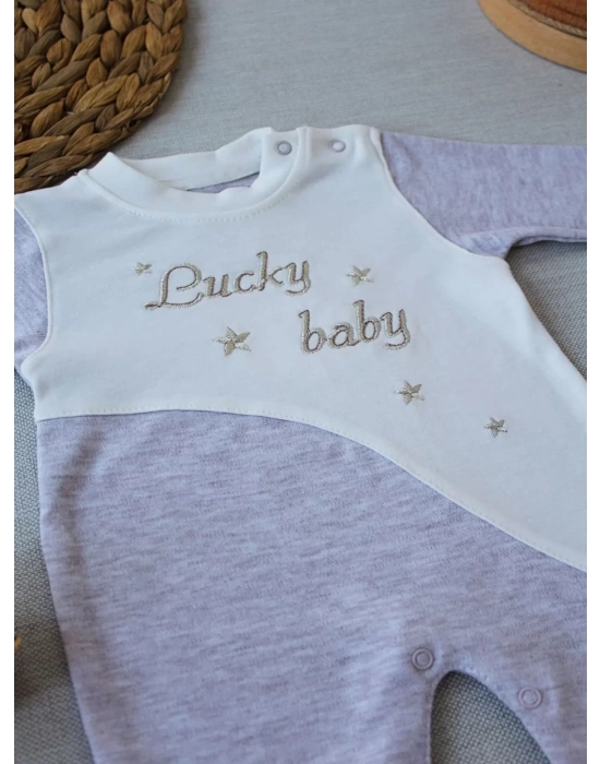 Lucky Baby Nakışlı Es Çizgi Boy Şapkalı Erkek Bebek Tulumu Kahvemelanj