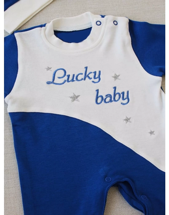 Lucky Baby Nakışlı Es Çizgi Boy Şapkalı Erkek Bebek Tulumu Lacivert