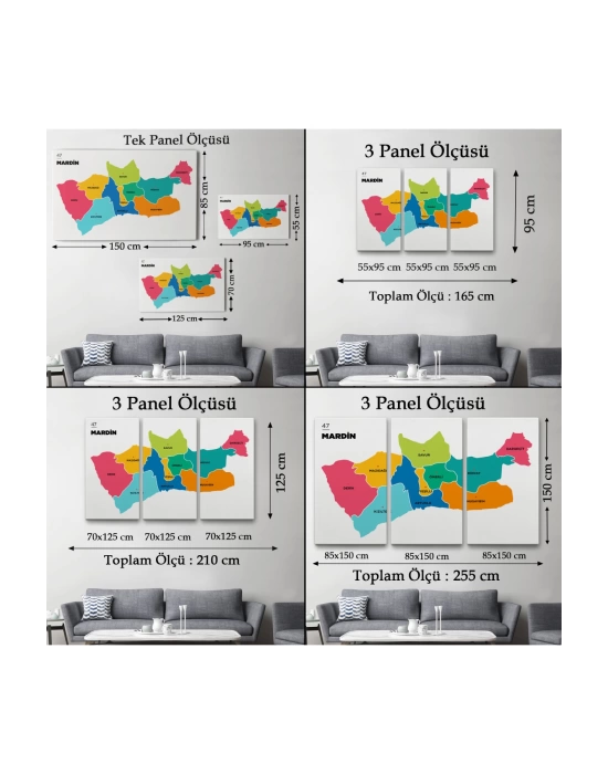 Mardin İli ve İlçeler Haritası  Dekoratif Kanvas Tablo 1415