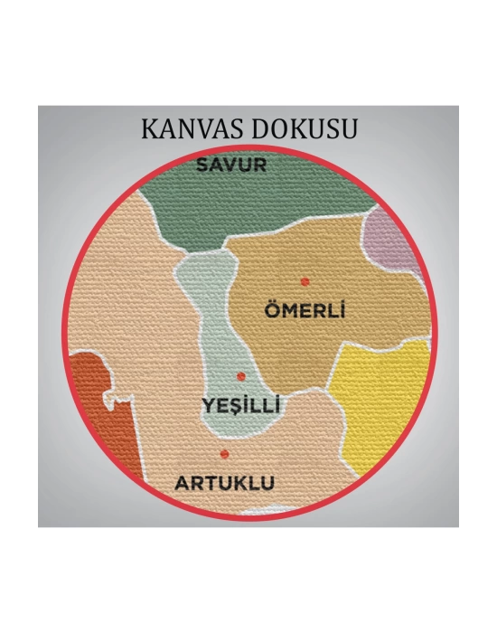 Mardin İli ve İlçeler Haritası  Dekoratif Kanvas Tablo 1416