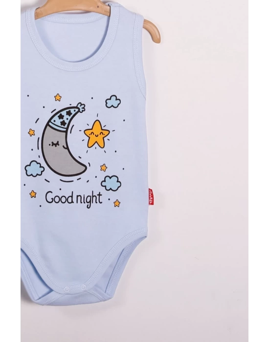 Mavi Good Night Desenli Askılı Unisex Body