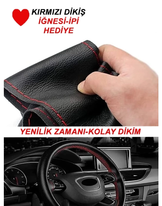 MEGANE 4 Uyumlu Araç,Araba,Oto direksiyon kılıfı kırmızı dikiş