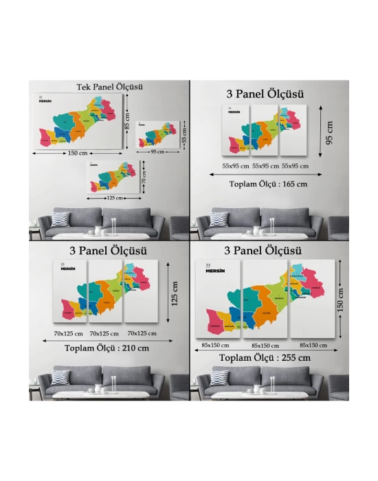Mersin İli ve İlçeler Haritası  Dekoratif Kanvas Tablo 1418