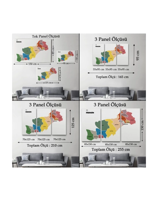Mersin İli ve İlçeler Haritası  Dekoratif Kanvas Tablo 1419