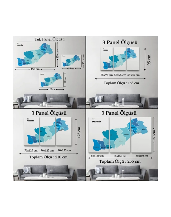 Mersin İli ve İlçeler Haritası  Dekoratif Kanvas Tablo 1420