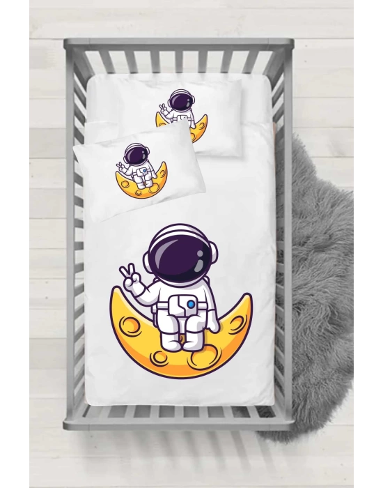 Miss Astronot Çocukcuk Desenli Bebek Lastikli Çarşaf (60x120 / 15) 2li Yastık Kılıfı