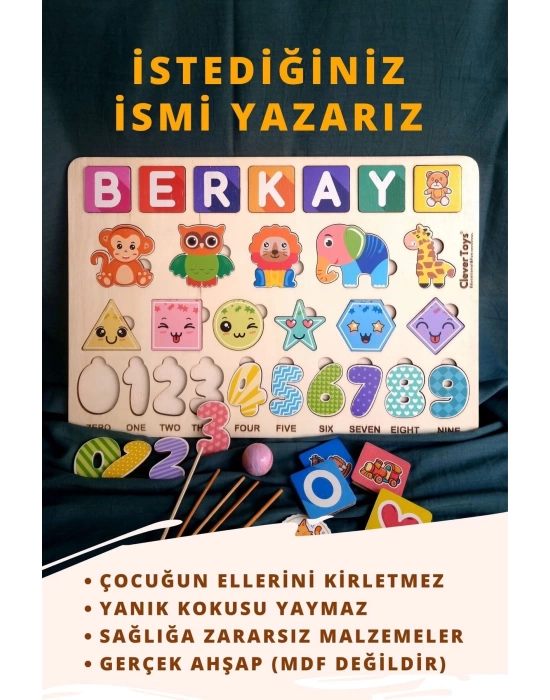 Montessori Eğitici Ahşap Oyuncak – Tak Çıkar Renkli Ahşap Yapboz