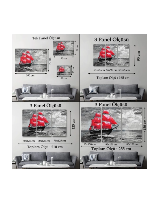 Okyanustaki Kırmızı Yelkenli Duvar Tablosu-1205